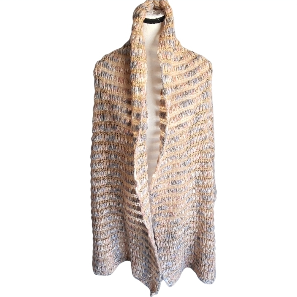 Vintage Italian Made Wool Scarf For Abraham and Strauss Peach Gray Pink White - Picture 3 of 6